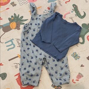 Just One You Blue Floral Baby Overalls and Shirt Set 6 month